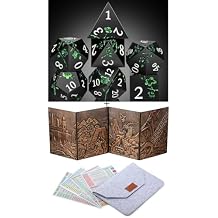 DNDND Glitter Green DND Metal Dice with Gift Metal Case and DNDND 3D DM Screen with Flet Case