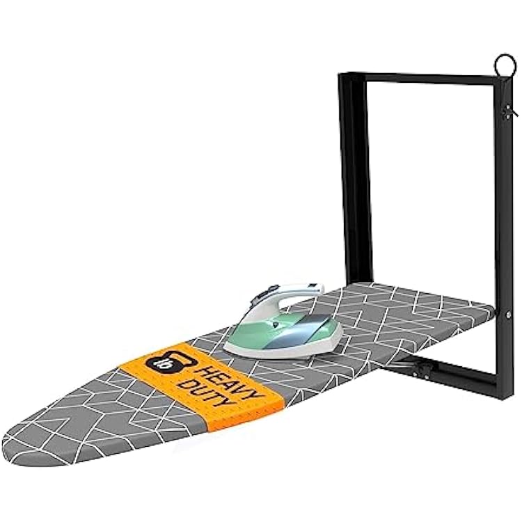 Xabitat Wall Mounted Ironing Board, 36.2 X 12.2 Compact Mount Fold Down Iron Board for Small Spaces, Space Saving with Cotton Fabric Cover, Black and Grey