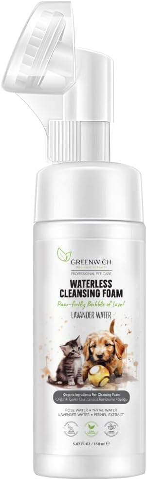Greenwich Organik İçerikli Kedi Köpek Temizleme Köpüğü 150 ml | Pati ve Vücut | Kuru Şampuan | Kaşıntı Tahriş ve Koku Giderici | Vegan