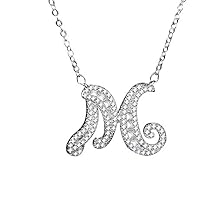 Uloveido A-Z Initial Letter White Gold Plated Necklace Pendant for Women Ladies Mom Friend with Cubic Zirconia Stone CZ Crystals NL025