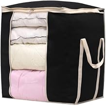 MISSLO King Comforters Storage Bag 120L for Blankets Clothes Sweaters Beddings Organizer with Reinfored Handles Non-Metal Fabric Storage Bin Organizer, Black