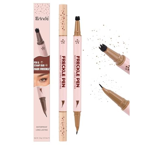 Erinde 2-In-1 Dual-Ended Freckle Pen & Freckle Stamp, Waterproof Freckles Makeup Kit with Precise Curved Tip for Natural, Lifelike Faux Freckles, Long-Lasting Quick Dry Smudge-Proof Fake Freck Pen, 01
