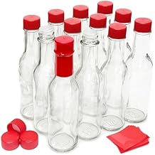 Hot Sauce Bottles with Shrink Bands, 5 Oz (Red Caps, 12 Pack)