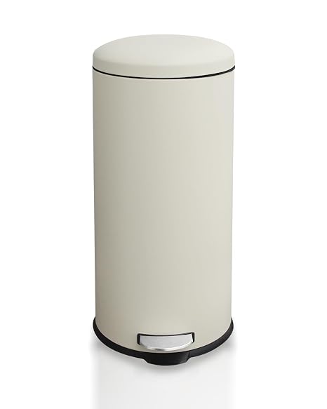 Kitchen Bin, Pedal Bin with Soft Close Lid, Beige Round Trashcan