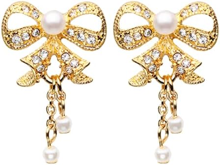 Golden Bow-Tie Splendid Dangle Ear Stud Earrings