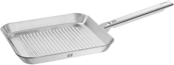 ZWILLING Plus Grill Pan Uncoated 24 cm Square for All Hob Types Stainless Steel Silver
