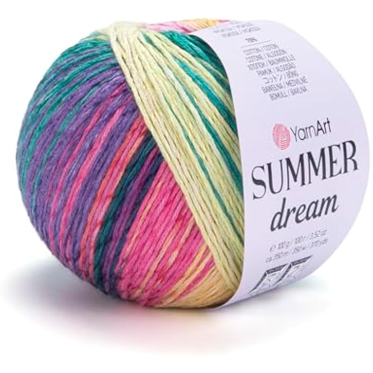 Yarn Art Summer Dream Multi Colour 3.4 OZ, 383 yds Rainbow Crochet for Spring and Summer Yarn 4305