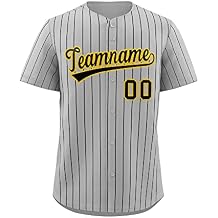 Custom Pinstripe Baseball Jersey Button Down Shirt Printed or Stitched Personalized Name Number for Men/Women/Youth Grey/Black Stripes/Yellow-38