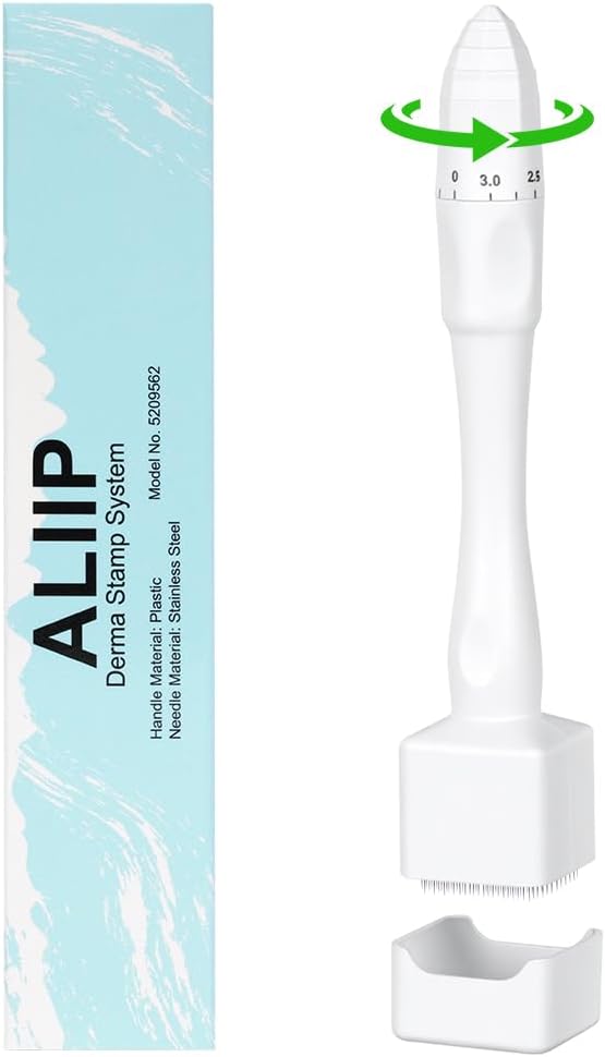 Microneedling Derma Stamp,Adjustable 0-3mm,140 Pins,White