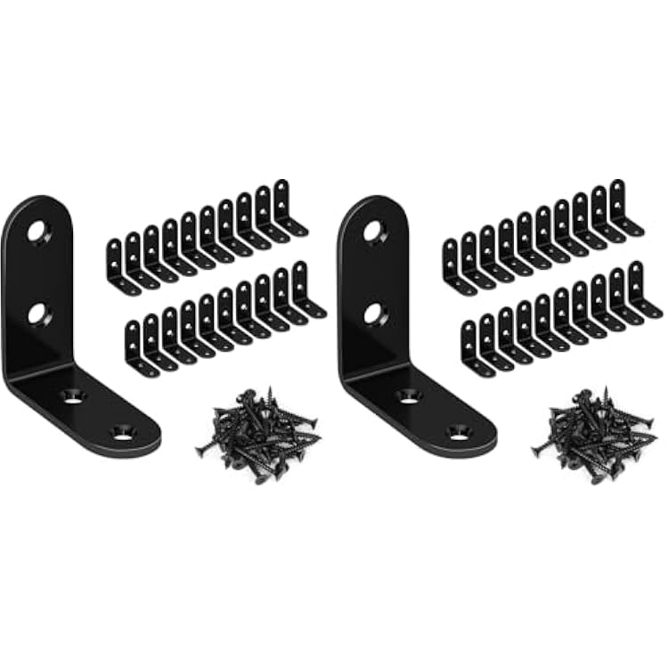 LuckIn 20 Pcs L Bracket Stainless Steel Corner Brace 1.57 x 1.57 inch Right Angle L Shape Brackets for Wooden Furniture Bedframe Cabinet Drawer Chair with 80 Pcs Screws, Black Pack of 2