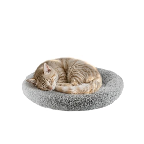 PETLESO Small Cat Bed Mat with Surrounding Pillow, 11.81 Round Pet Cushion for Cats Puppy Rabbits Curling Sleep, Indoor FurnitureCarrierCrate Pet Self Warming Pad, Washable, Small