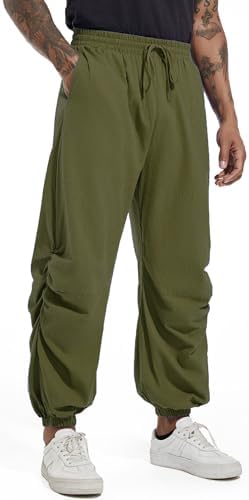 CLANMILUMS Mens Cotton Linen Drawstring Pants Elastic Waist Casual Jogger Yoga Pants