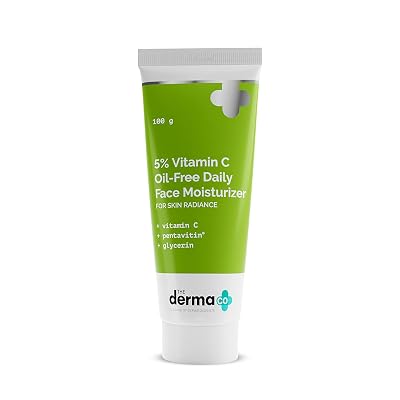 The Derma Co 5% Vitamin C Oil-Free Daily Face Moisturizer for Skin Radiance | Helps Reduce Spots & Gives Glowing Skin | Non-Greasy & Lightweight | 3.38 Fl Oz100 ml
