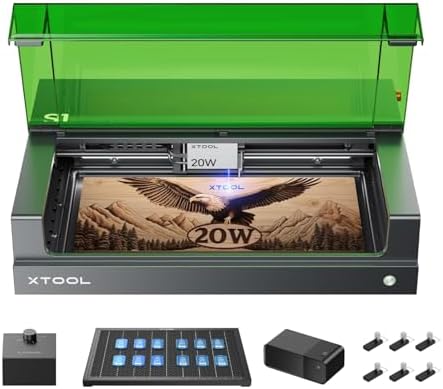 xTool S1 20W Laser Engraver and Cutter Machine with Air Assist, Honeycomb and Safety Set, Class I Laser Engraver, Laser Output 20000mW