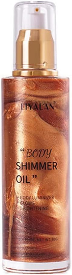 Go Ho Shimmer Body Oil,Moisturizing Light Shimmer Glow Illuminator,Non-sticky Body Luminizer Liquid Highlighter Makeup Your Skin,Smooth Liquid Spray Summer Body Illuminator (2.8 Fl Oz,#3 Bronze Gold)