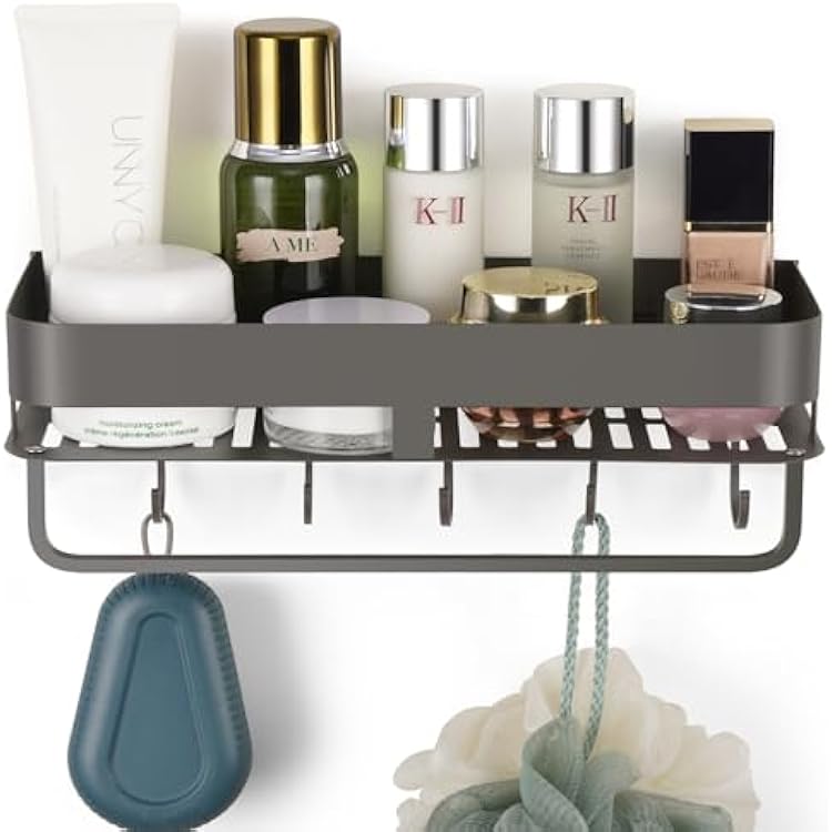 Shower Caddy, 11.8 inch Stainless Steel Shower Shelves for Inside Shower with Hooks & Towel Bar - Space-Saving Bathroom Organizers and Storage for Showers, Kitchens