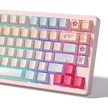 Womier Japanese Cute Keycaps - PBT Keyboard Keycaps Custom Shine Through Backlit 60 65 75 100 Percent, Dye Sublimation Cherry Profile Doubleshot Pink Key Cap for Mechanical Keyboards