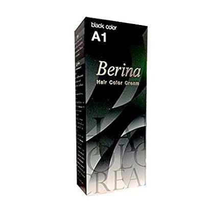 Pack of 1 Box Berina Black Hair Dye A1 Hair Color Cream Black 60 G. Super Permanent Fashion Unisex