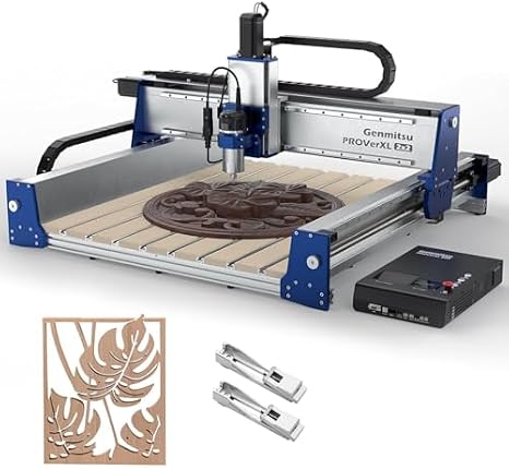 Genmitsu PROVerXL 2X2 CNC Router Machine, 2' x 2' CNC Machine with 710W Spindle, Closed-loop Stepper Motor + 2PCS Upgrade CNC Router Vise Clamp for Large Woodworking & Metalworking Project