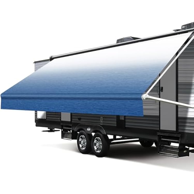 RV Awning Fabric Replacement, 18.5oz Heavy-Duty Weatherproof Vinyl Camper Awning Replacement Universal Outdoor Canopy for RV, Motorhome, Trailer Awnings Sapphire Blue Fade, 10Fabric 92