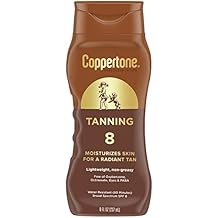 Coppertone Tanning Sunscreen Lotion, SPF 8, Lightweight and Non Greasy Sunscreen, Water Resistant, Oxybenzone Free, Sun Tan Lotion Moisturizes Skin for a Radiant Tan, 8 Fl Oz Bottle