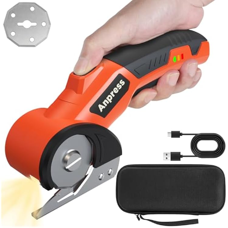Anpress Cordless Electric Scissors Cardboard Cutter 4V Rechargeable Fabric Scissors with LED Light, Electric Box Cutter for Cardboard, Fabric, Leather, Plastic, Carpet DIY & Craft Gift for Men Women