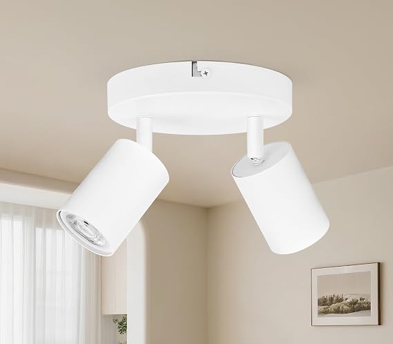 GeyouLux LED Ceiling Spotlight 2 Way, GU10 Spotlights Ceiling Lights Rotatable, Modern White Round Ceiling Spots for Kitchen Bedroom Living Room, Bulb Not Included