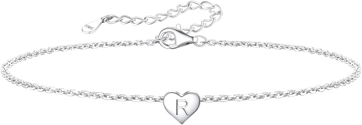 Silvora Ankle Bracelets for Women Waterproof 925 Sterling Sliver Initial Anklet for Women Dainty Heart Ankle Bracelets Handmade Adjustable Foot Chain Trendy Anklet Summer Beach Jewelry