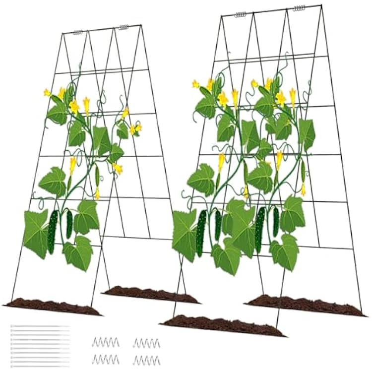 DOEWORKS Cucumber Trellis, 48 High Foldable A Frame Garden Trellis, 2 Pack, Plant Support for Climbing Cucumber, Beans, Tomatoes, Flowers, Green