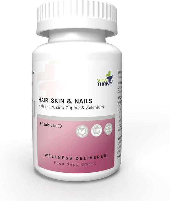 VitaThrive® Hair, Skin & Nails Tablets – Advanced Beauty Supplement with Biotin, Vitamins & Minerals for Healthy Hair, Skin Support & Strong Nails – Daily Beauty & Wellness Formula – 180 Tablets