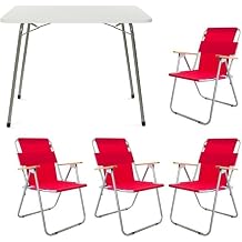 Bofigo Folding Table and 4 Folding Chairs Camping Set Red