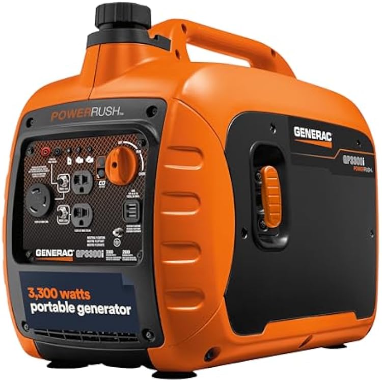 Generac 7153 GP3300i 3,300-Watt Gas-Powered Portable Inverter Generator - Lightweight Design - USB Ports for Mobile Device Charging - COsense Technology - CARB Compliant, OrangeBlack