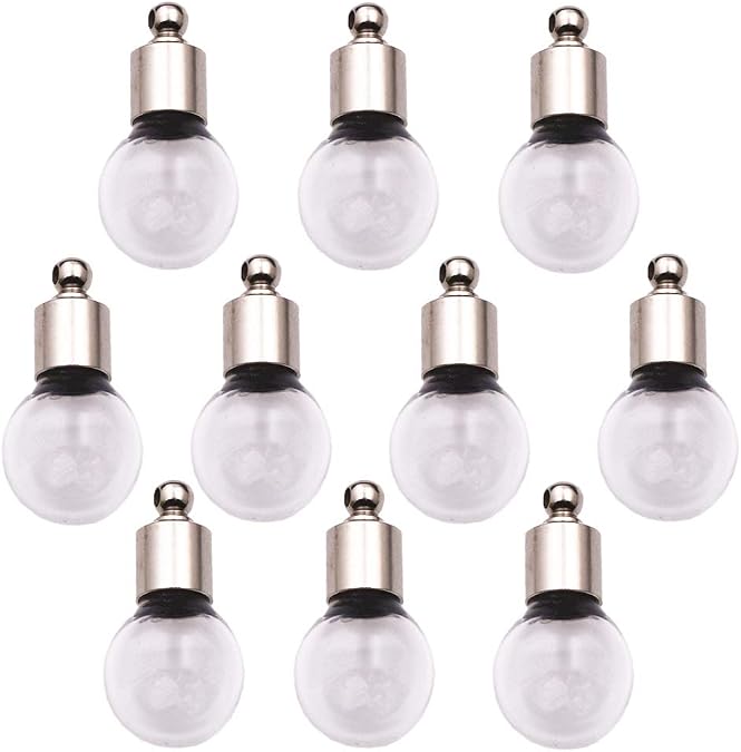 ZenRa 10 pieces Name on rice glass vial pendant screw cap bottle, wish bottle clear glass bottle charms