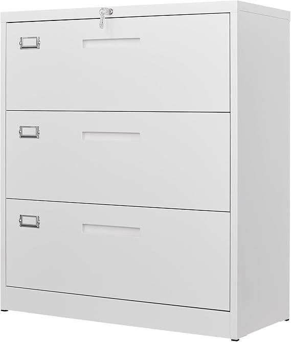 3 Drawer File Cabinets with Lock,Metal Lateral Filing Cabinets for Home Office Organization Hanging Storage Letter/Legal/F4/A4(Assembly Required)
