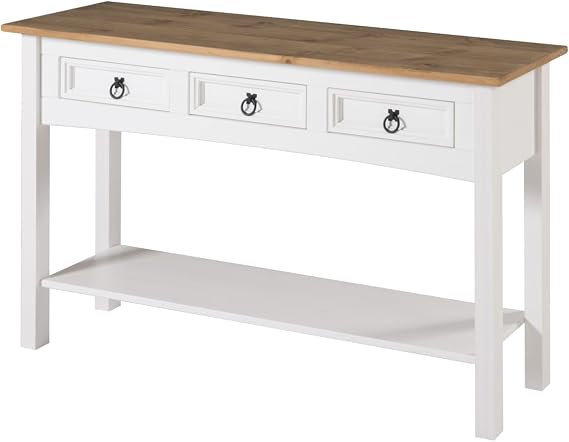 HomeStock Baroque Bonanza Cottage Wood Hall Table in Corona Snow