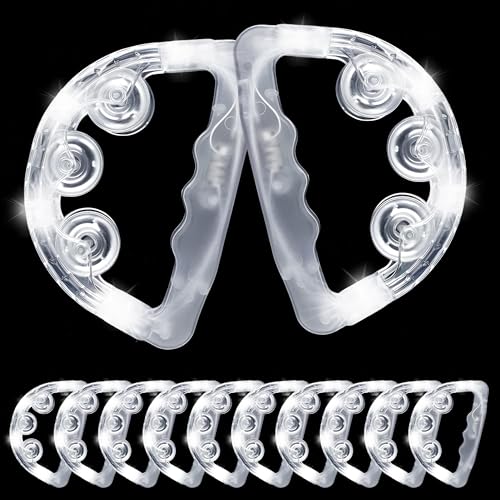 LED Light Up Tambourines, Tamborine for Adults, Glow in the Dark Handheld Percussion Musical Instrument Wedding Reception Dance Floor Props Party Favors 24, White