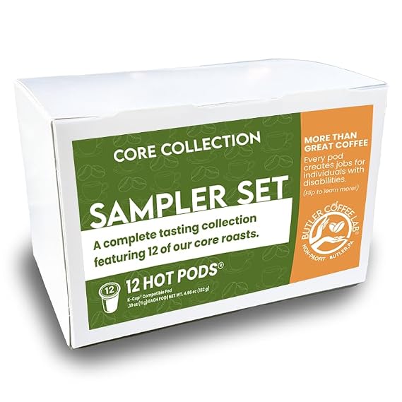 Coffee Pod Variety Pack Sampler 12 Single Serve Coffee Pods, Light Medium Dark Roast Assortment, K Cup Compatible, Gourmet Coffee Sampler Box Butler Coffee Lab Core Collection