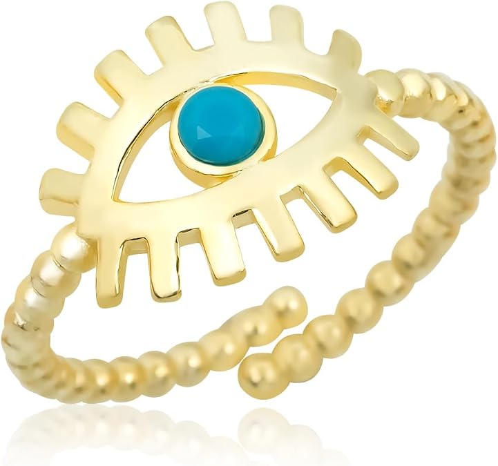 NEREZE 925 Ayar Ayarlanabilir Gold Opal Taşlı Göz Gümüş Yüzük