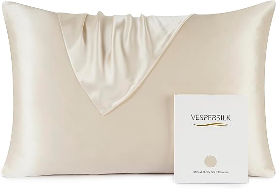 100% Mulberry Silk Pillowcase for hair and skin, Real Premium 19 Momme, Grade 6A Silk on Both Sides, with Hidden Zipper, 1pc (Standard 50x75cm, Beige)