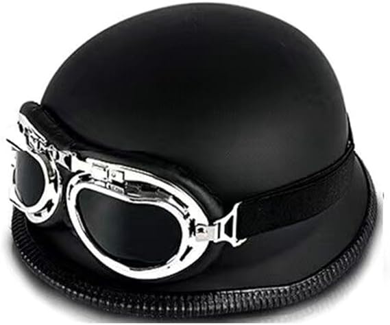 German Style Chrome Open Face Motorcycle Helmet Retro 1/2 Men Women Half Helmet Vintage ABS Shell Skull Cap Helmets for Moped Moto Chopper Scooter +Pilot Goggles, DOT Approved, S-XXL