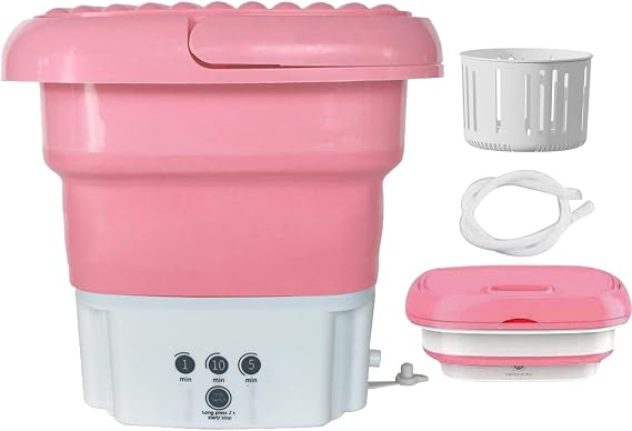Portable Washing Machine, Mini Foldable Washer and Spin Dryer Bucket Washer for Camping, RV, Travel, Small Spaces, Lightweight and Easy to Carry (Pink)