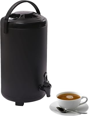 Insulated Beverage Dispenser, 2.3Gal Stainless Steel Cold and Hot Drink dispenser with Thermometer Iced Beverage Dispenser for Hot Tea & Coffee,Cold Milk, Water,Juice in Parties 8.8L2.3gal Black