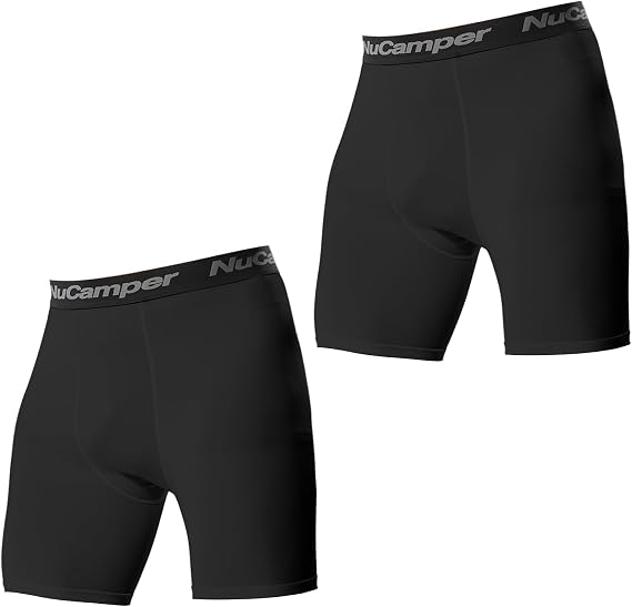 NuCamper Mens Compression Shorts Spandex Athletic Underwear Performance Gym Boxer Briefs Cool Dry Active Baselayer Shorts