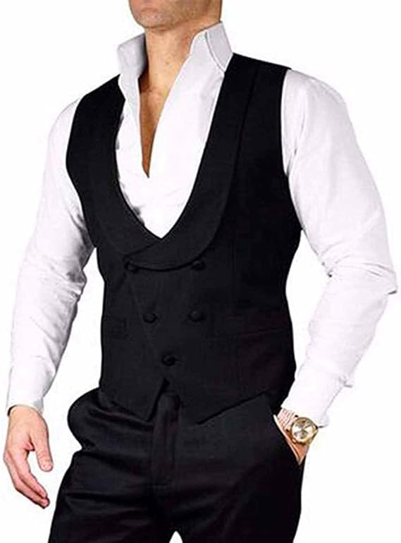 Wemaliyzd Men's Double Breasted Tuxedo Suit Waistcoat Classic Fit Collar Vest