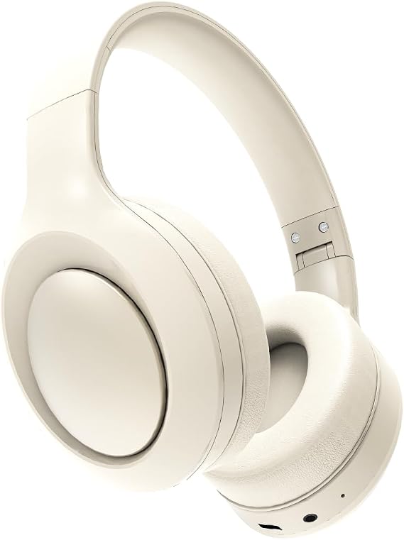 Bingozones Beige Noise Cancelling Headphones Wireless,Bluetooth Headphones Over Ear, Wireless Headsets with Mic,60H Playtime,Deep Bass Memory Foam Ear Cups,Lightweight for Travel,Home,Gym