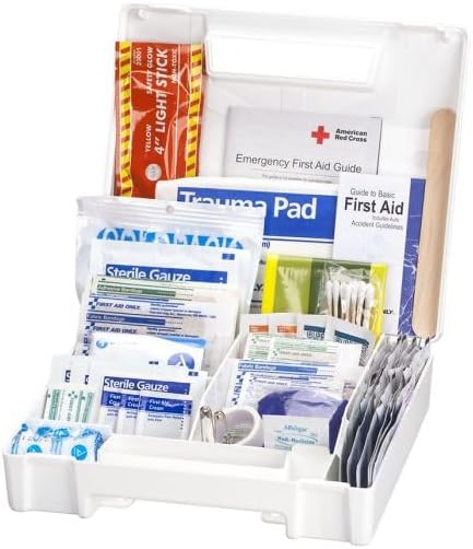 American Red Cross Officially Licensed Product, Deluxe Auto First Aid Kit, 138 Piece Emergency Medical Supplies to Treat Minor Injuries, Keep Warm, and Signal for Help