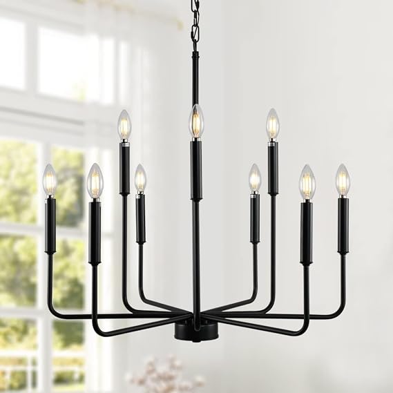 Black Chandeliers for Dining Room Light Fixture,D28 Inch | Modern Farmhouse Chandeliers for Living Room,9-Lights Industrial Metal Candle Lighting Fixtures for Entryway Kitchen Island