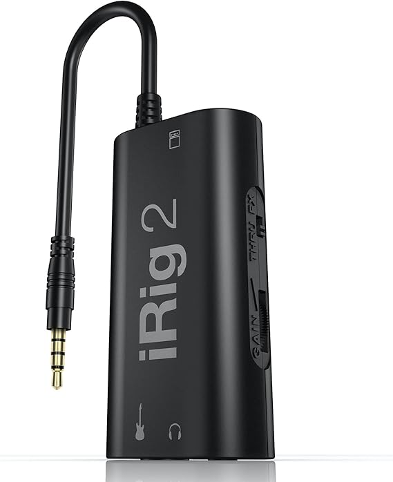 IK Multimedia iRig 2 portable guitar audio interface, lightweight audio adapter for iPhone and iPad with instrument input and headphoneamplfier outs