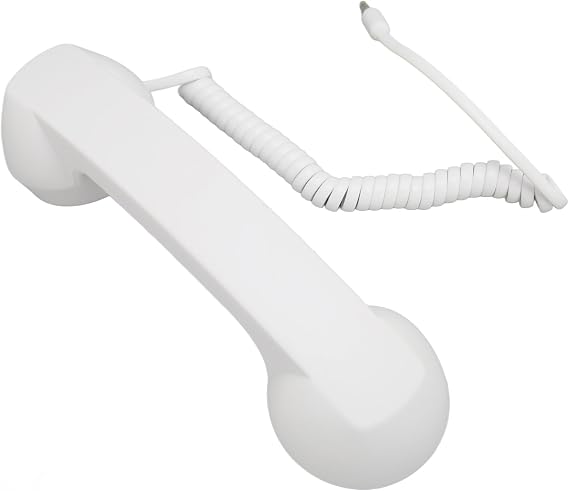 Retro 3.5mm Telephone Handset, Telephone Handset for Cellphone, Radiation Proof Retro Phone Handset, Old Telephone Headset, Handheld Receiver for Cell Phone (White)