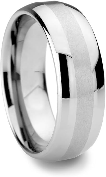 Brushed Center Tungsten Ring for Men & Women Highly Polished Edges, 2mm Wide Matted Center (6mm)